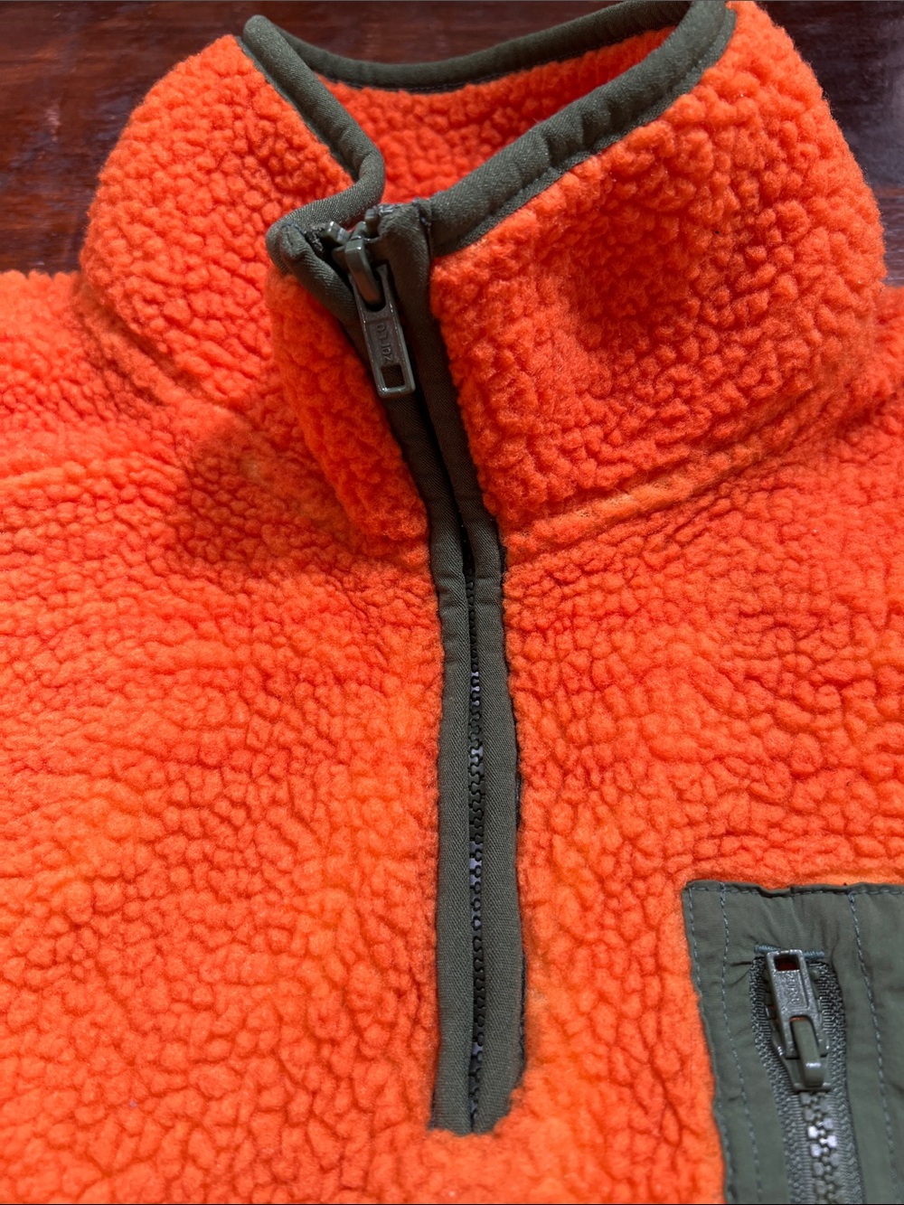 SUN + STONE Men's Terrain Sherpa Fleece Quarter Zip Sweatshirt Green/Orange S - Picture 6 of 13